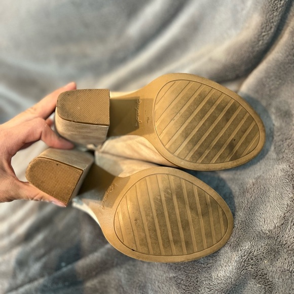 Qupid Beige Peep Toe Bootie with Ankle Strap - Picture 3 of 10